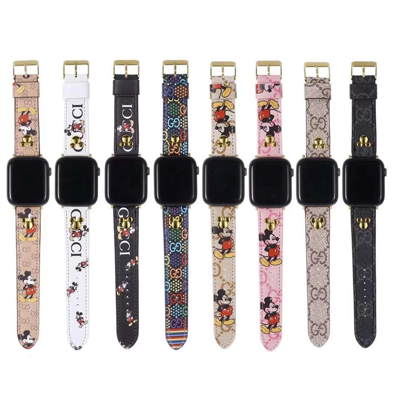 グッチ GUCCI ブランド Apple Watch 8/7/ULTRAバンド オシャレ ディズニー ベルト ミッキーマウス モノグラム カラー レザー