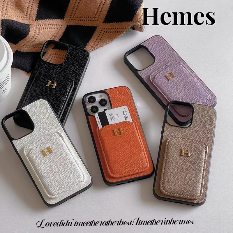 Hermes エルメス ブランド iphone15/14/14 Pro/14 Pro max/14 Plusケース 激安 カード入れ モノグラム レザー製 収納