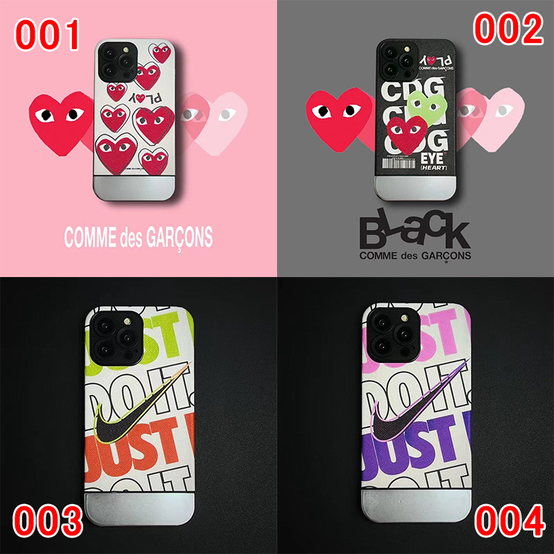 Nike CDG ブランド iPhone 14/14 Pro/14 Pro Maxケース インスタ風 ナイキ コムデギャルソン メッキ 心柄 Comme des Garçons モノグラム ジャケット型 アイフォン14カバー 激安 レディーズ