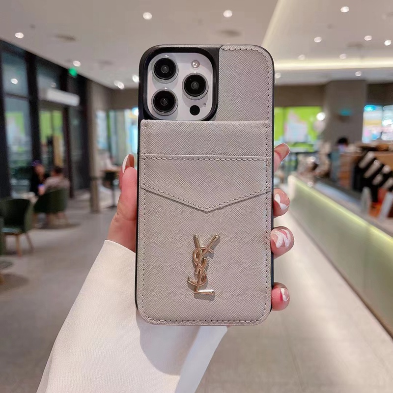 プラダ サンローランiphone15/14pro max plusケース Yves Saint Laurent カード革バッグpradaスタンドYSLブランド アイフォン14男女