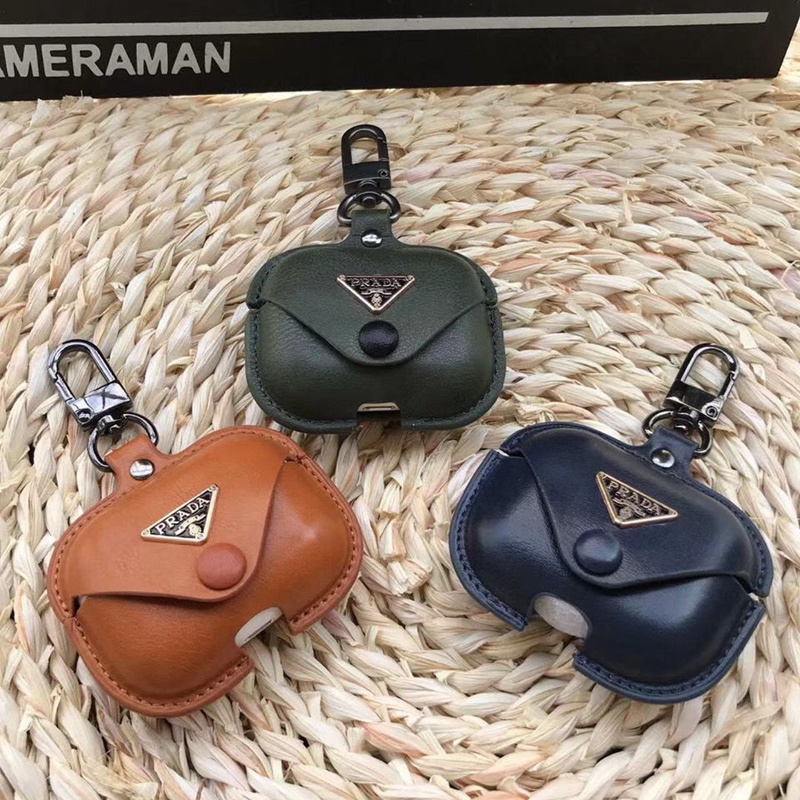 Pradaプラダ ブランドairpodsエアーポッズ3ケース お洒落 革 カラビナ付き バッグ型  全機種対応 レディース