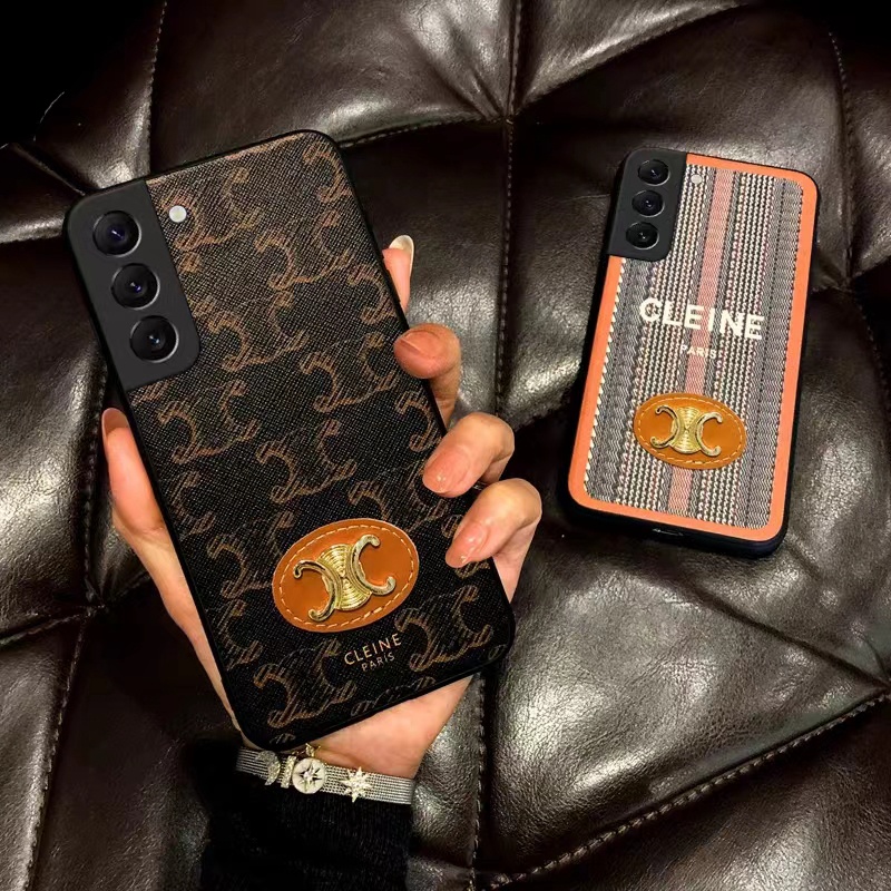 Celine/セリーヌ ハイブランド Galaxy S23/S23 Plus/S23 Ultraケース モノグラム レザー チェーン付き