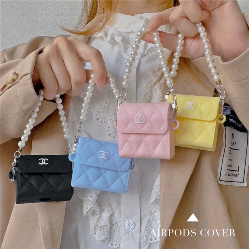 CHANEL ハイブランド Airpods 3/2/1/pro2ケース お洒落 シャネル シリコン製 バック型 紛失防止 第1/2/3世代 ストランプ付