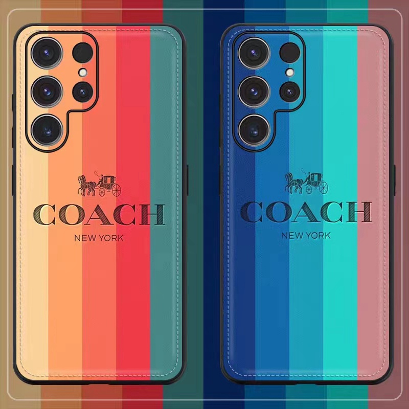 Coach ブランド コーチ galaxy s23/s23+/s23 plus/s23 ultraケース 馬車柄 モノグラム 虹 カラー色