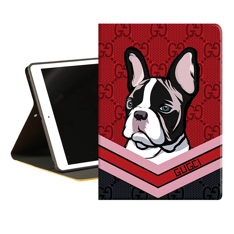 GUCCI グッチ パグ犬柄 ブランド ipad mini 6/9/pro 2020/2021ケース お洒落 手帳型 モノグラム レザー