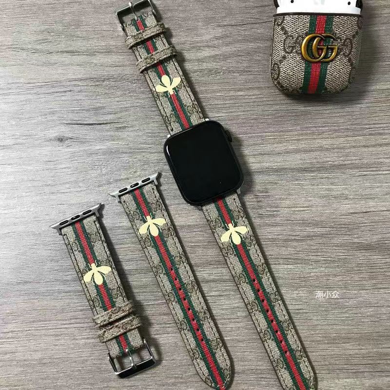 Gucci グッチ ブランド Apple Watchアップルウォッチ8/SE2/Ultra/7ハンド かわいい GG 蜂柄 モノグラム 縞 レザー製 芸能人