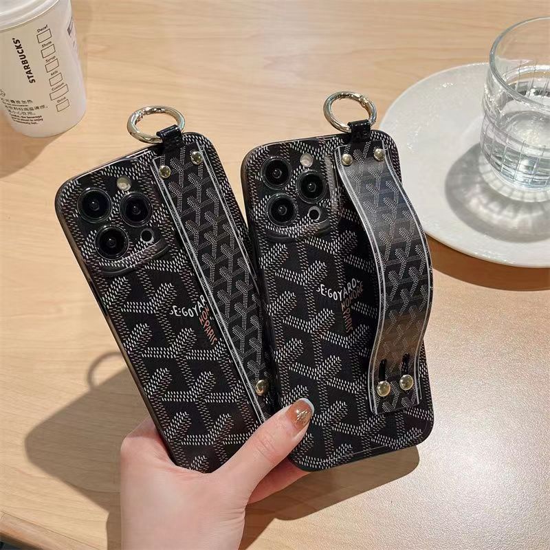 Goyard ブランド iphone14/14 pro/14 pro maxケース ゴヤール ハンドバンド付 モノグラム Y柄 リング ジャケット型