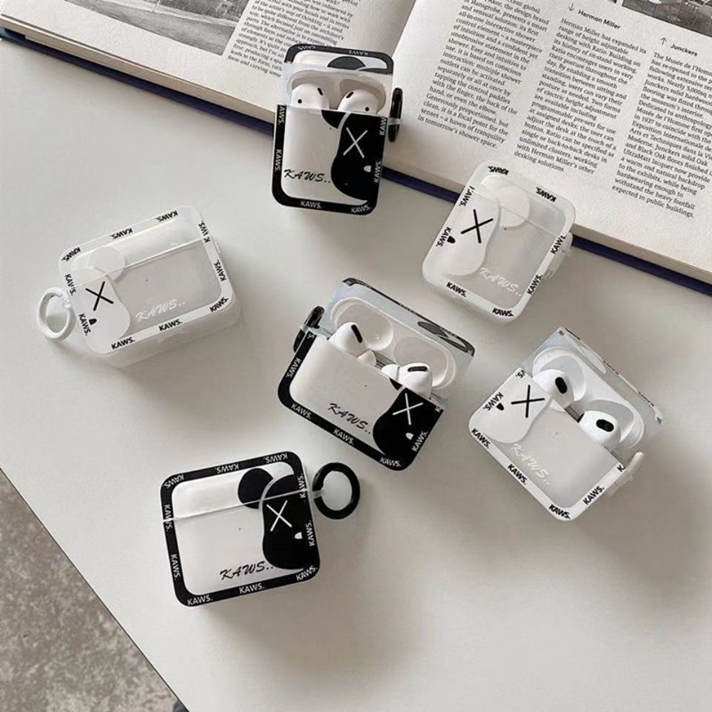 KAWS/カウズ ブランド Airpods Pro2/3/Proケース オシャレ クリアケース 熊頭柄 モノグラム カラビナ付き 保護性