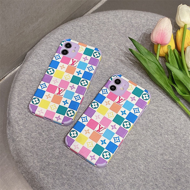 LV ハイブランド ルイヴィトン iphone se3/13/13pro/13pro maxケース お洒落 モノグラム 格子 彩色 激安