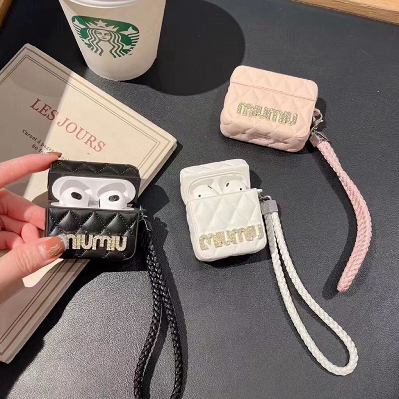 Miu Miu ハイブランド Airpods Pro 2/3ケース ミュウミュウ バッグ風 レザー製 キラキラ ストラップ付き 紛失防止