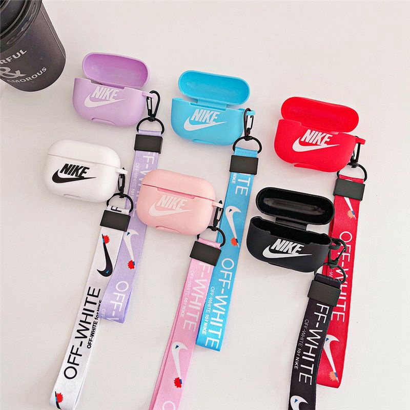 NIKE ブランド Airpods 3/2/1/pro2ケース お洒落 ナイキ シリコン製 ストラップ付き 紛失防止