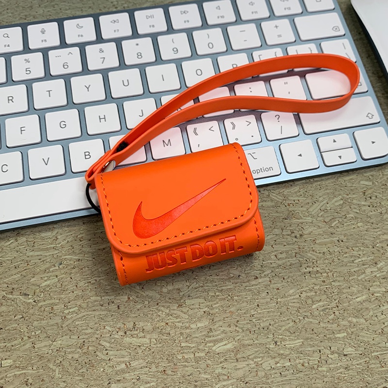 ナイキnikeブランドairpods pro2/3ケース可愛い ストラップ革バック縫い モノグラム  エアーポッズ3/プロ2紛失防止 男女