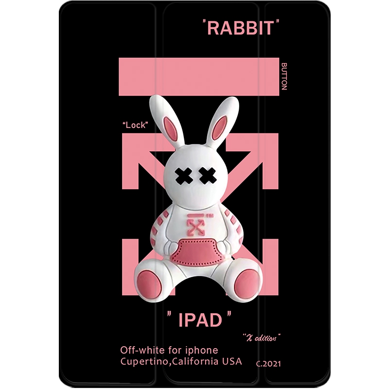 オフホワイト/OFF-WHITE ブランド ipad mini 6/9/pro 2020/2021ケース ウサギ柄 ペンスロット付 レザー