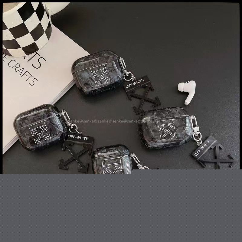 Off-White/オフホワイト ブランド AirPods Pro 2/3ケース かわいい 矢印柄 スポーツ風  紛失防止 カラビナ付き