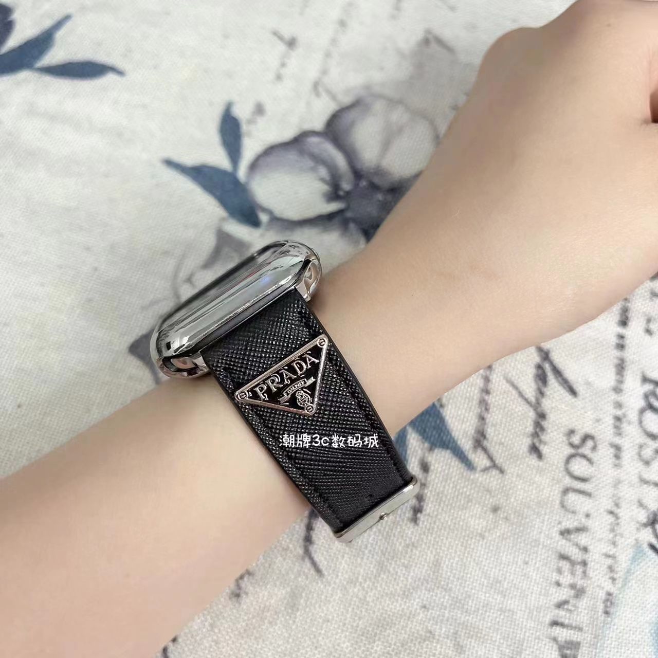 プラダ アップル ウォッチ8/SE2/Ultra/7バンドprada革Apple Watch8ブランド モノグラム腕時計ベルト黒ストランプ男女