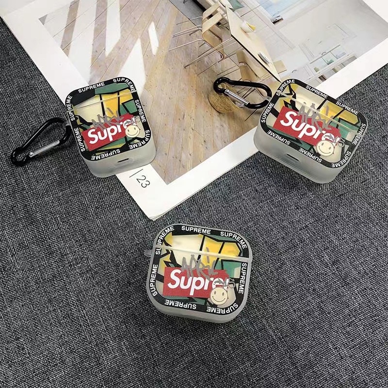 Supreme/シュプリーム ブランド AirPods Pro2/3/Pro/2/1ケース 個性 クリアケース ピカソ風  紛失防止 カラビナ付き