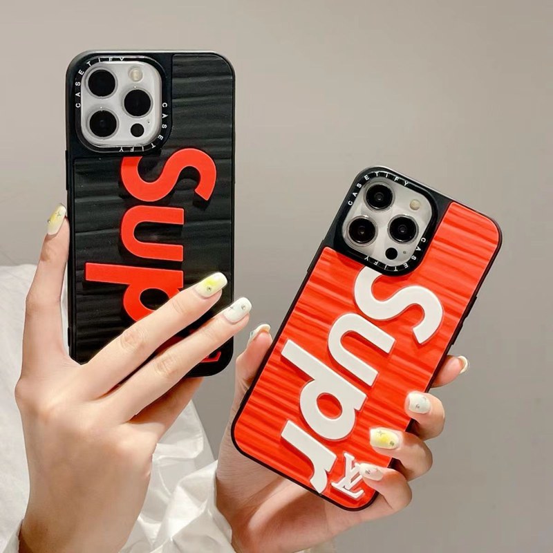 LV/SUPREME ハイブランド シュプリーム/ルイヴィトン コラボ iPhone 14/14 Pro/14 Pro Maxケース 激安 モノグラム tpu製 ジャケット型 赤黒白