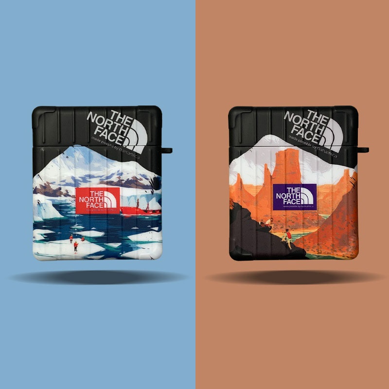 ザノースフェイス/THE NORTH FACE ブランド AirPods 3/pro2ケース 紛失防止 雪山柄 第1/2/3世代 スーツケース風